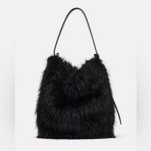NWT Zara Woman Rare FAUX FUR BUCKET BAG Black
